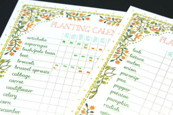 "Gardening calendar with seasonal planting and harvesting schedule"